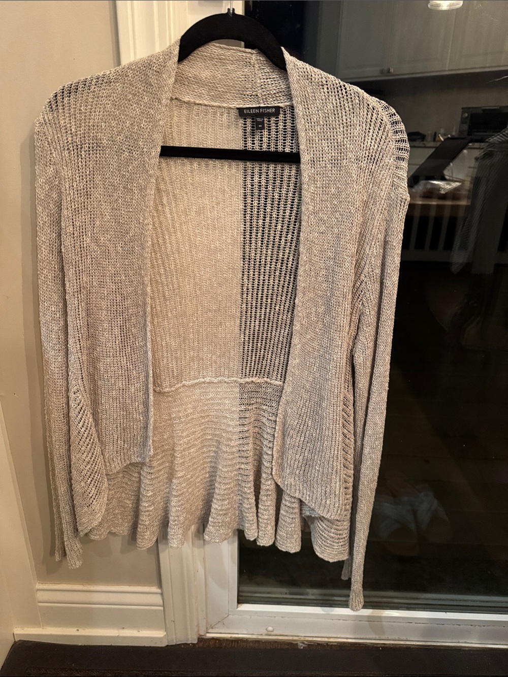 Eileen Fisher Open-Front Cream Lightweight Knit Cardigan